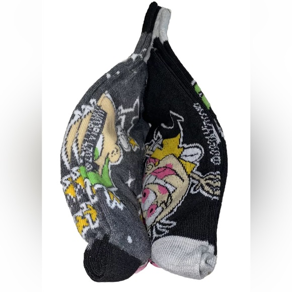 The Fairly Odd Parents! Crew Socks 2 Pair Men 6-12 Black Gray w Cosmo Wanda Nick - Picture 7 of 12